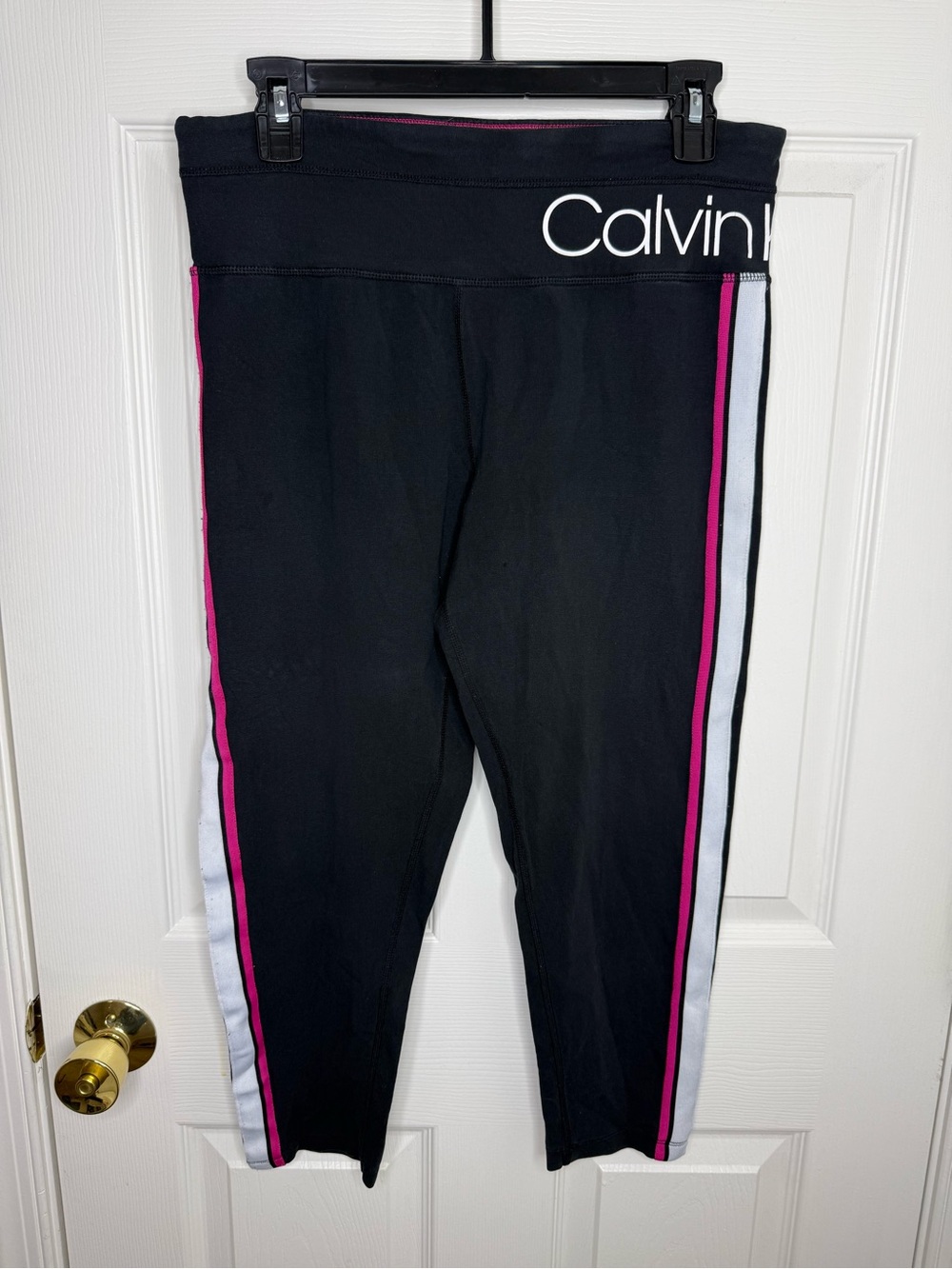Calvin Klein Performance XL Black Pink White Striped Athletic Leggings